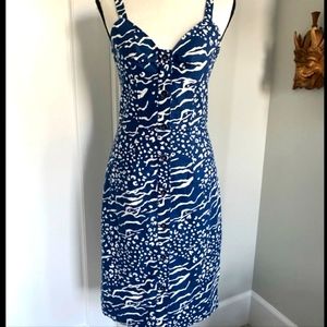 Tanya Taylor Printed Antonia Dress size 4 Navy and white linen (55% Linen, 42%
